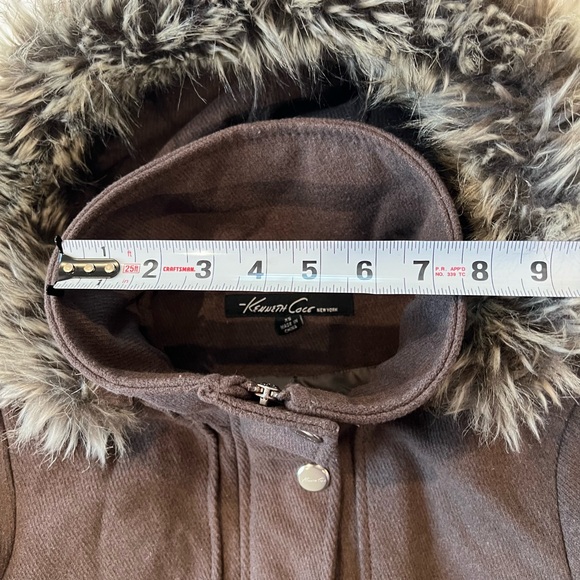 Kenneth Cole Wool Blend Pea Coat Faux Fur Lined Detachable Hood Button Zipper - Picture 13 of 15